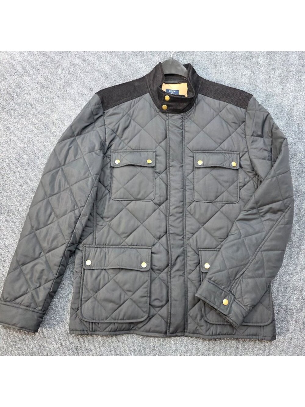 J.Crew Quilted Field Barn Jacket L Black Corduroy Collar Heritage Utility Gorp